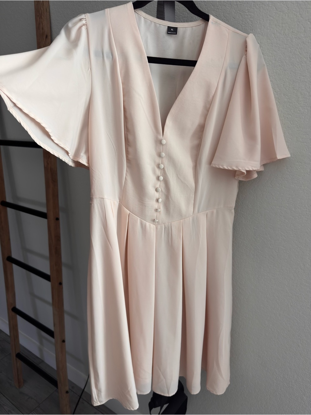 SHEIN Soft Blush Pink V-Neck Button Mini Dress